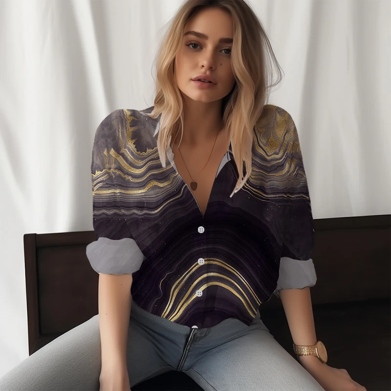 

3D Printed Women's Shirt Casual Style Women's Shirt Fashion Trend Smudgy Women's Long-sleeved Shirt 2023 New Women's Shirt