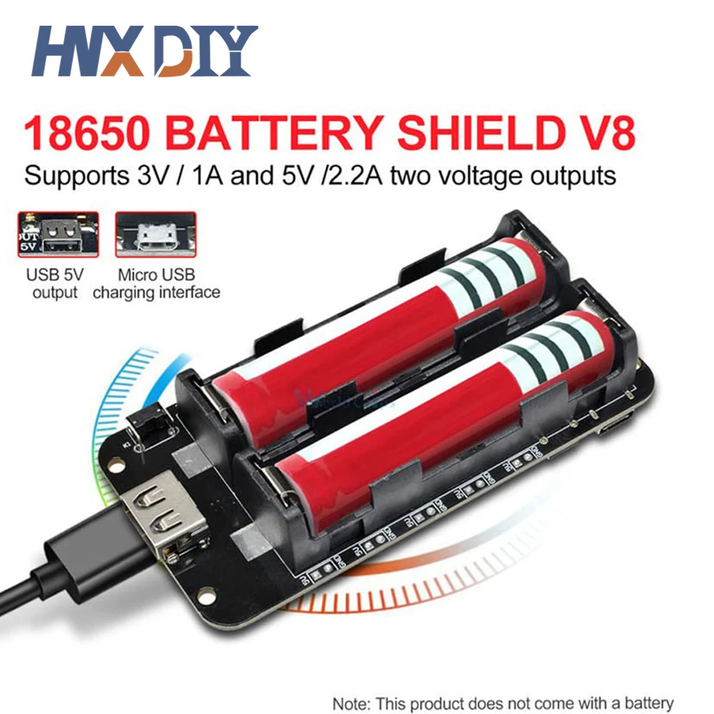 

Dual 18650 Lithium Battery Shield V8 3V1A 5V 3A Micro USB Power Bank Battery Charging Module For Raspberry Pi Wifi ESP8266 ESP32