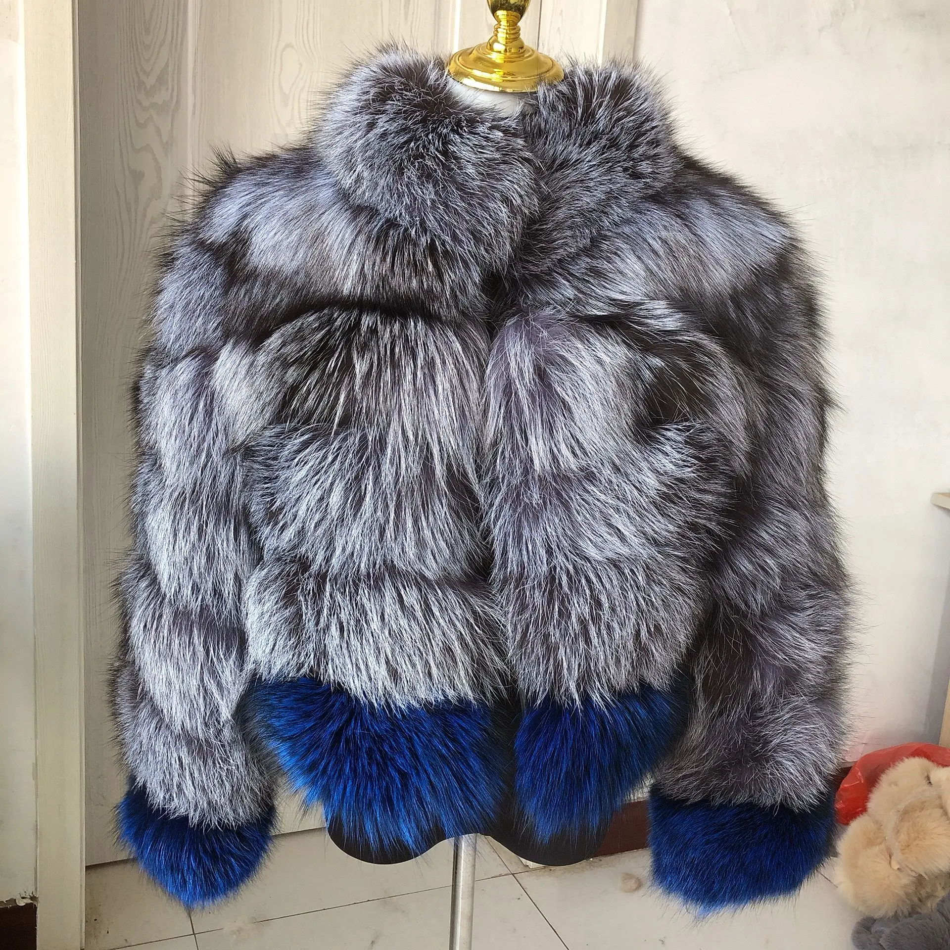 Women's winter fur coat Natural Fur Coat Stand collar design Silver Fox Mixed Collar Design High Quality Real Fur Coat real fur enlarge