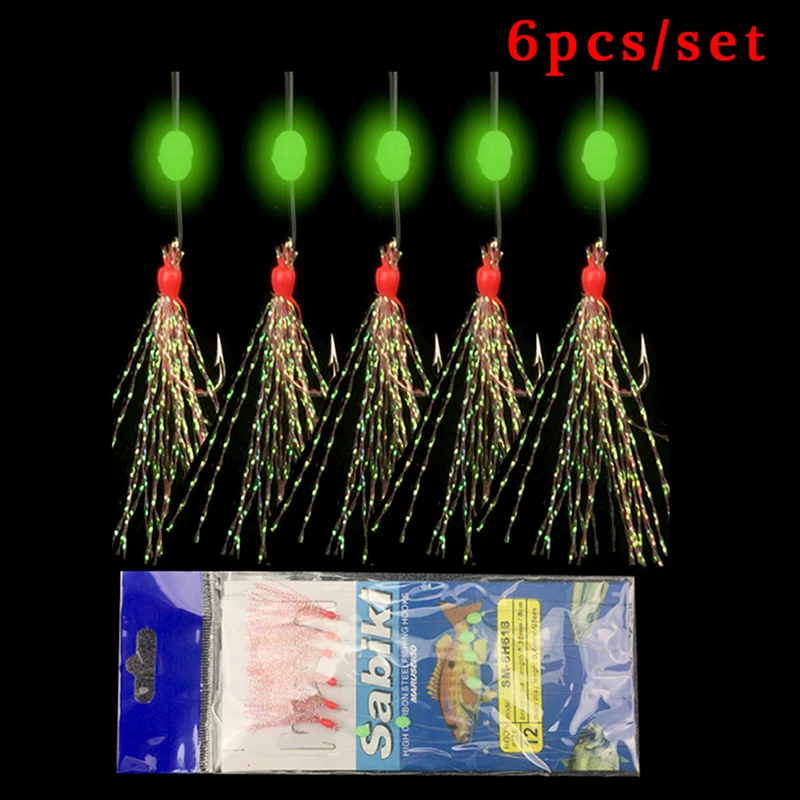

6PCS/Set Long Wire Bait luminous Fishing Lures Line String Carbon Steel Fishhook