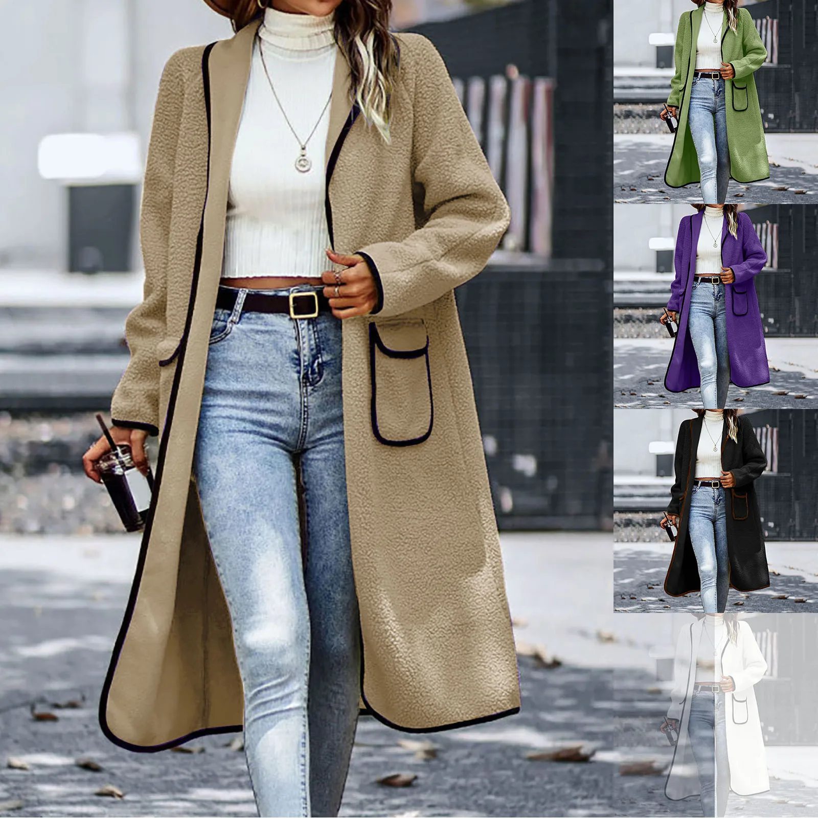 

Women Contrasting Color Cardigan Buttonless Closure h Coat With Pockets Fashionable Casual Fall Print Cardigans for Women