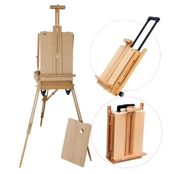 

Portable Oil Easel Bracket With Multi-Functional Storage Art Easel Palette Wood Color