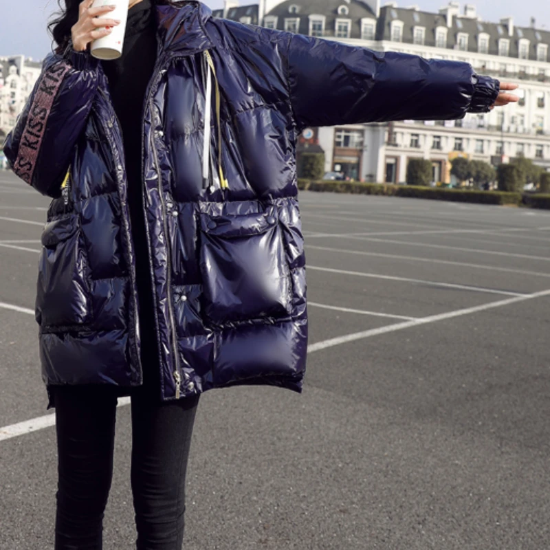 Women Bread Clothes Warm Thicken Jacket Fashion Overcoat New Shiny Down Jackets Female Winter Patchwork Coat Loose Casual Parkas