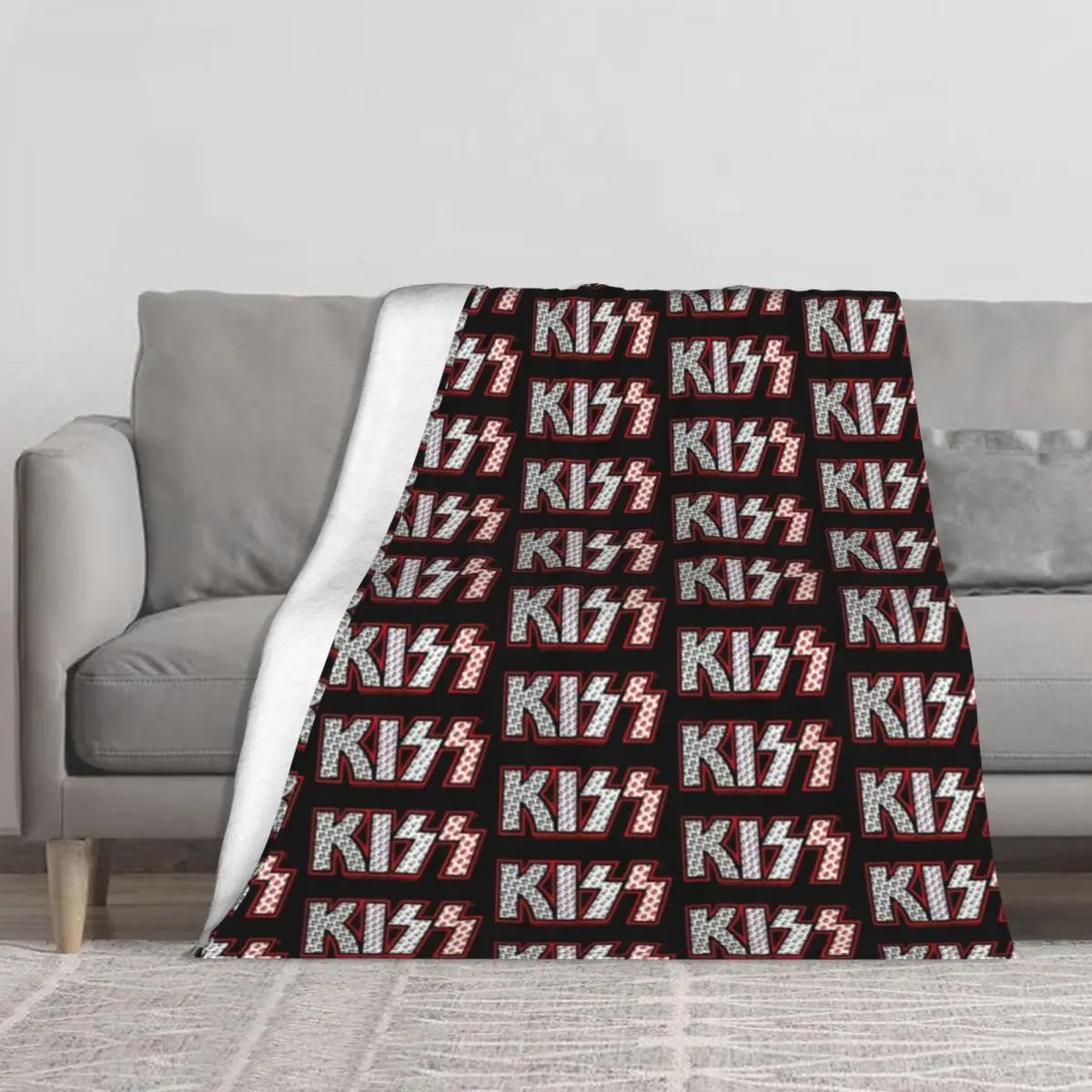 

Одеяло для лица Kiss Band, с принтом логотипа, для улицы, флисовое покрывало на заказ