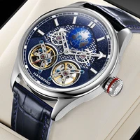 hanboro luxury men automatic mechanical waterproof watch luminous dual flyin g wheel fashion man earth watches