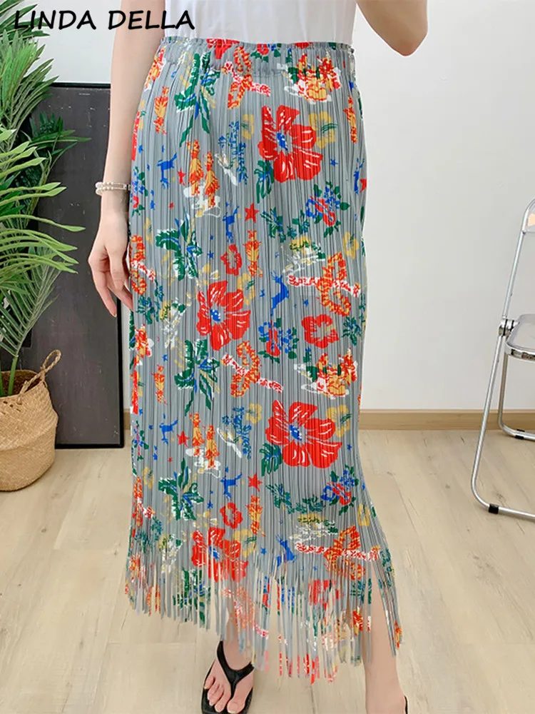 

Женская винтажная юбка с кисточками LINDA DELLA, дизайнерская длинная свободная юбка с цветочным принтом и эластичной талией, лето 2019