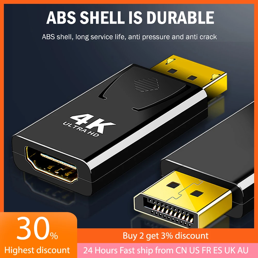 

Переходник DP в HDMI-совместимый с макс. 4K 60 Гц для порта дисплея, кабель «штырь-гнездо», адаптер для телевизора, ПК, проектора