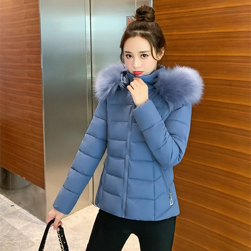 Winter Jacket 2022 Women's Solid Warm Parkas Fur Collar Removable Cap Casual Cotton Down Overcoat High Quality Short Ladies Coat