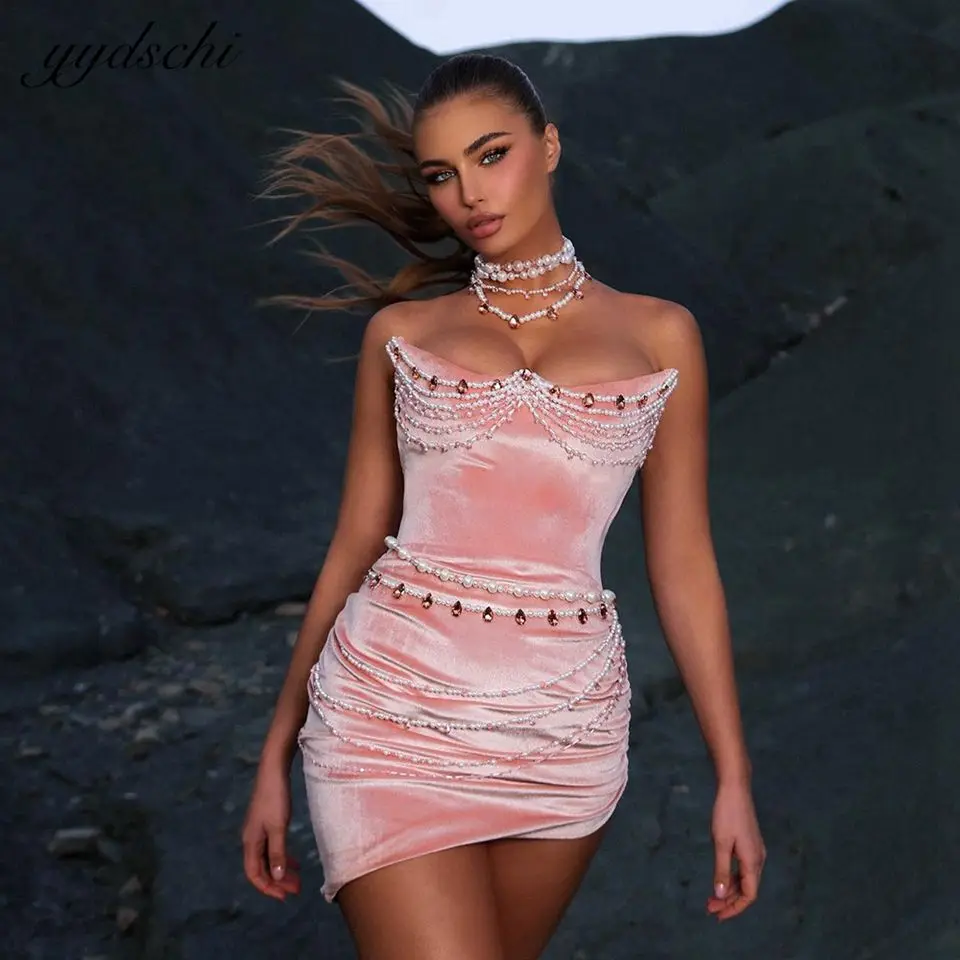 

Luxurious Pink Glitter Pearls Crystals Beading Short Cocktail & Homecoming Dresses Sleeveless Mini Party Sheath Graduation Gowns