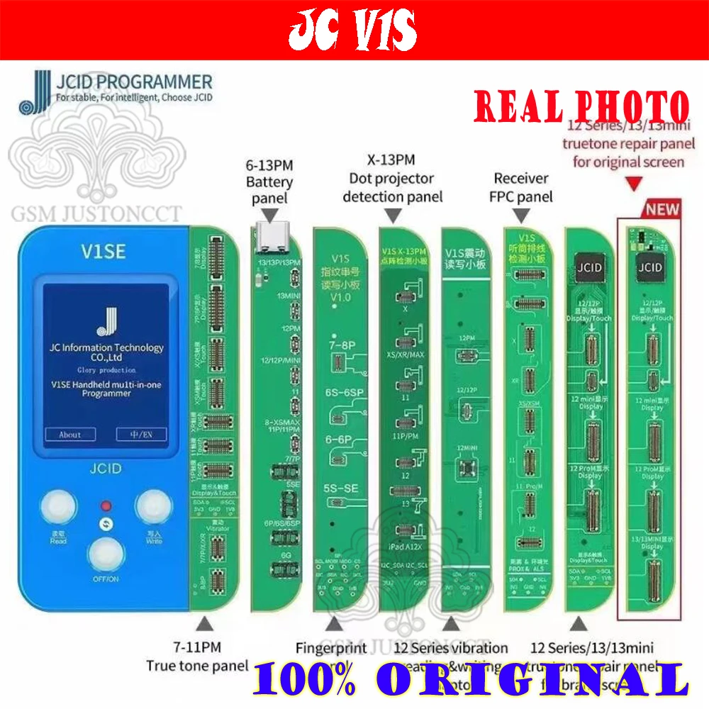 

JC V1SE (8 in 1)Phone Ture Tone Repair Programmer for Phone 7 7P 8 8P X XR XS XS MAX 11 Pro MAX 12 Battery Fingerprint SN Reader