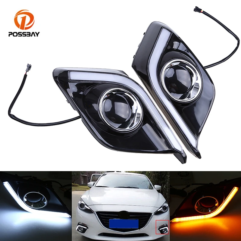 

POSSBAY 1 Pair Car Daytime Running Lights White Yellow Turn Signal Lamps for Mazda3 (BM) Axela Hatchback 2013-2016 Pre-facelift