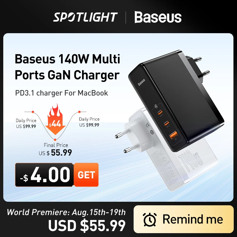  Устройство зарядное Baseus, USB Type-C, 140 Вт, PD3.1 