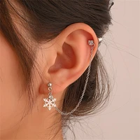 european and american simple snowflake stud earrings fashion inlaid zircon long double ear chain earrings one piece earrings