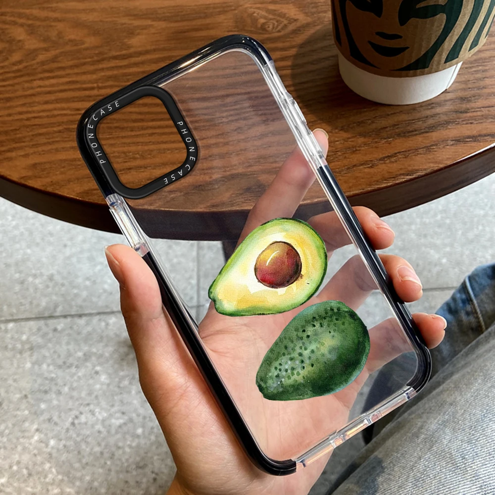 

Fruits Avocado Phone Case for iPhone 14ProMax 14Plus 13 12 11 Pro Max Transparent Soft Silicone Bumper Fundas Luxury Coque