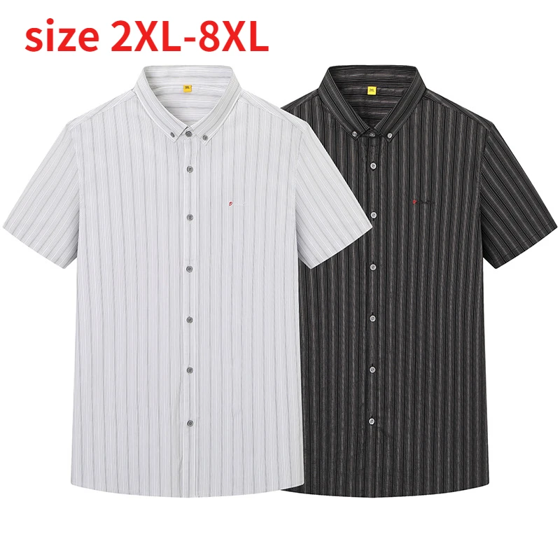 

new arrival fashion super large summer young men's casual square neck striped short sleeved shirt plus size 2XL-4XL5XL6XL7XL8XL