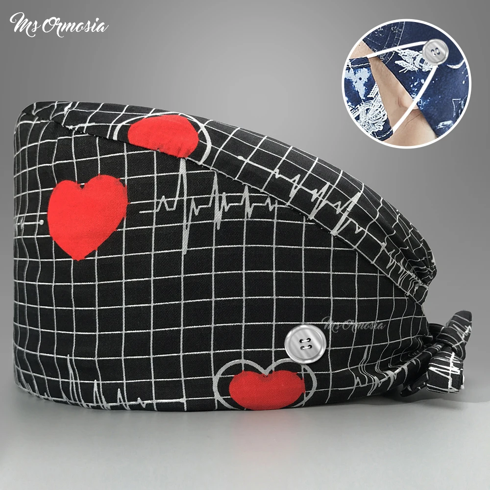 

Women and Men printing veterinary Surgical Caps Medical Scrub Caps Hospital Doctor Nurse Work Hat Dentist Skull Hats with button