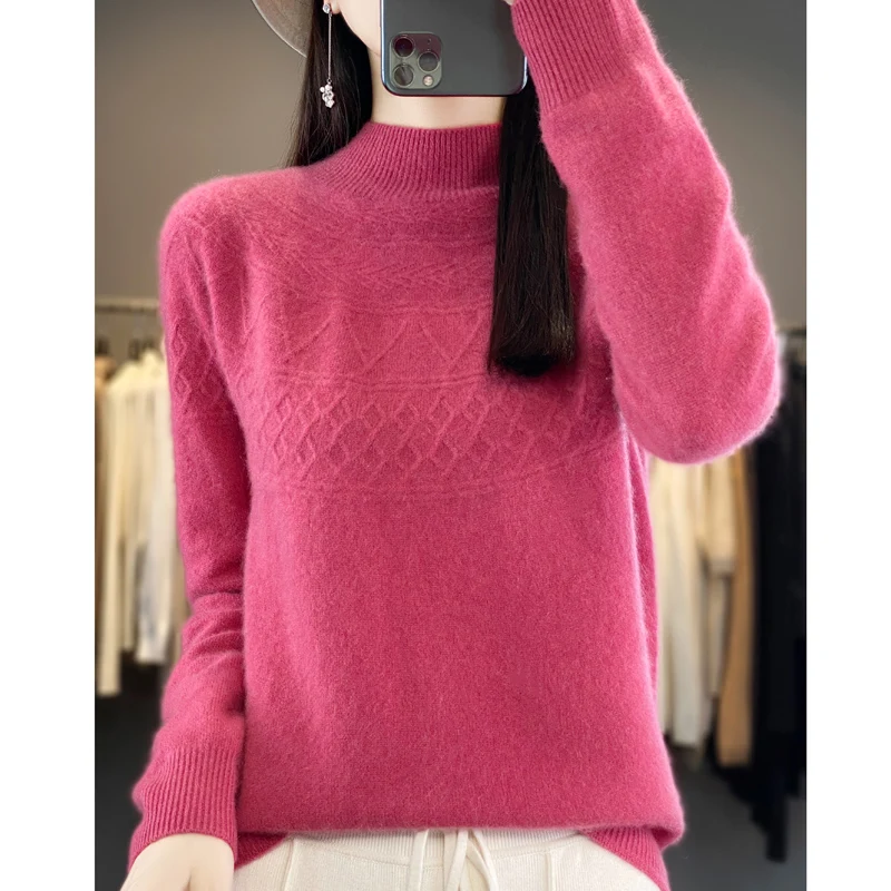 

Женский пуловер с геометрическим воротником, осенне-зимний теплый жаккардовый свитер в европейском и американском офисном стиле, 100% шерсть