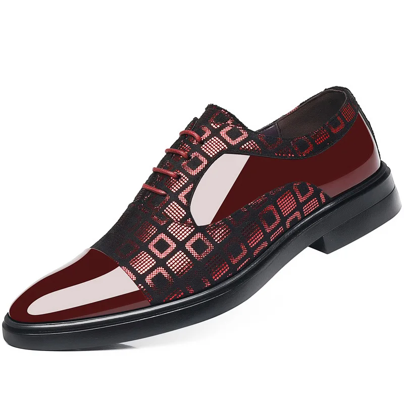 

New Cross-border Men's Shoes Business Formal Men's Leather Shoes Korean Version Lace-up Pointed Toe Shiny Youth Wild British Tre