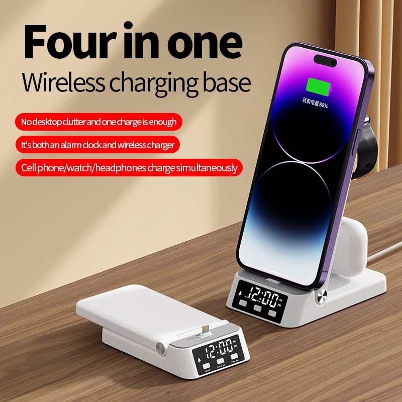 Galaxy Watch Charger 4 in 1 Foldable Wireless Charger Stand Clock Alarm For iPhone 14 13 12 11 Samsung Galaxy Apple Watch 8/7/6 Fast Charging Station Galaxy Watch Charger 4 in 1 Foldable Wireless Charger Stand Clock Alarm For iPhone 14 13 12 11 Samsung Galaxy Apple Watch 8/7/6 Fast Charging Station