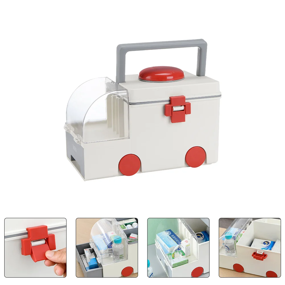 

Aid First Box Organizer Kit Case Storage Emergency Medication Travel Container Household Home Lockable Pillboxes Bin Family