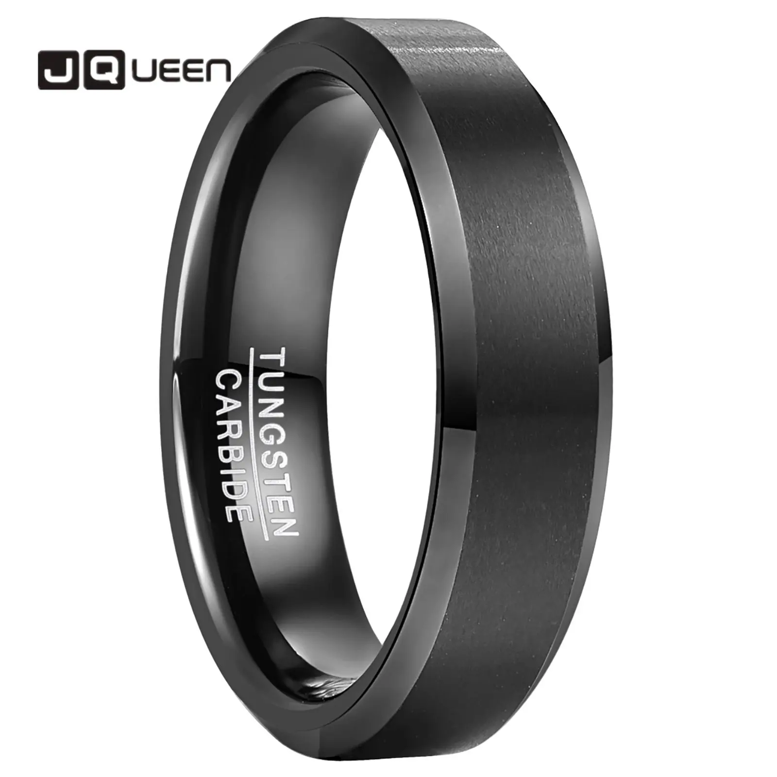 

Высококачественное кольцо JQUEEN, ширина 6 мм, черное плоское матовое кольцо из вольфрамовой стали, кольцо для женщин и мужчин