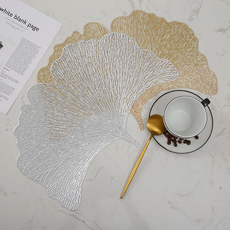 

Placemat For Dining Table Coasters Skeleton Ginkgo Leaf Shape PVC Cup Coffee Table Mats Kitchen Insulation Anti-Slip Home Decor