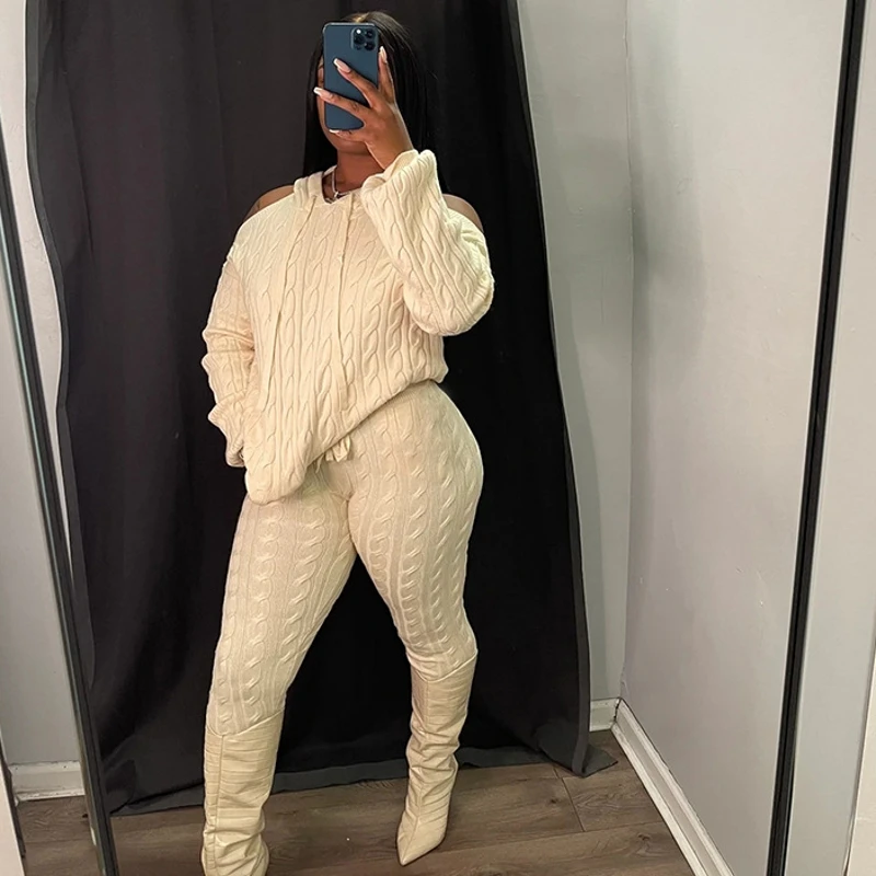 

2023 Autumn Winter Women Knitted Sexy Sweater Pants Suit Fashion Long Sleeve Tops And Long Pencil Pants Two Piece Sets Outfit