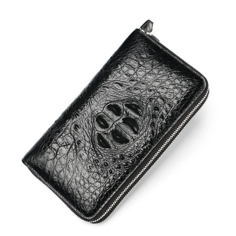 Double Zipper Multi Card Men's Business Wallet Genuine Leather Large Capacity Long Purse High Quality Clip Bag Fashion Billfold