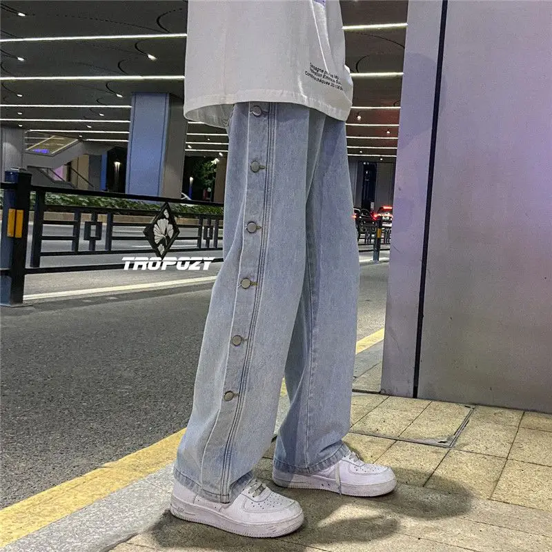 

Foufurieux Fashion Men Wide Leg Jeans 2022 Autumn Streetwear Straight Baggy Denim Male Trousers Men Clothing Cargo Pants Men Y2k