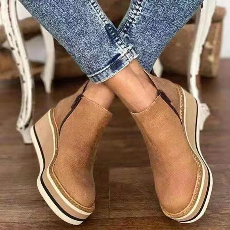 

Women Platform Shoes Wedge Sole Boot Women Zipper Wedge Booties Size 43 Heeled Ankle Boots Casual Shoes 2022 Ladies Fashion Shoe