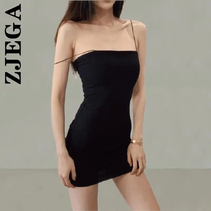 

Zjega Dress Fashion Women Soft Sexy Black Halter Sleeveless Bodycon Solid Mini Woman Dresses Robe Basic Girl Clothing Female