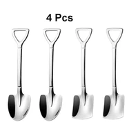4pcs stainless steel ice cream tea scoop dessert coffee spoon cutlery set retro iron shovel fashion silver tableware spoon