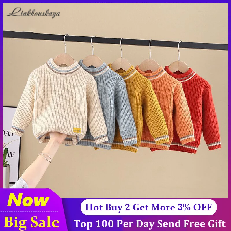 

Высококачественные детские свитера 2023 для девочек, зимний свитер для мальчиков, плотная вязаная водолазка, рубашки, однотонный пуловер, одежда