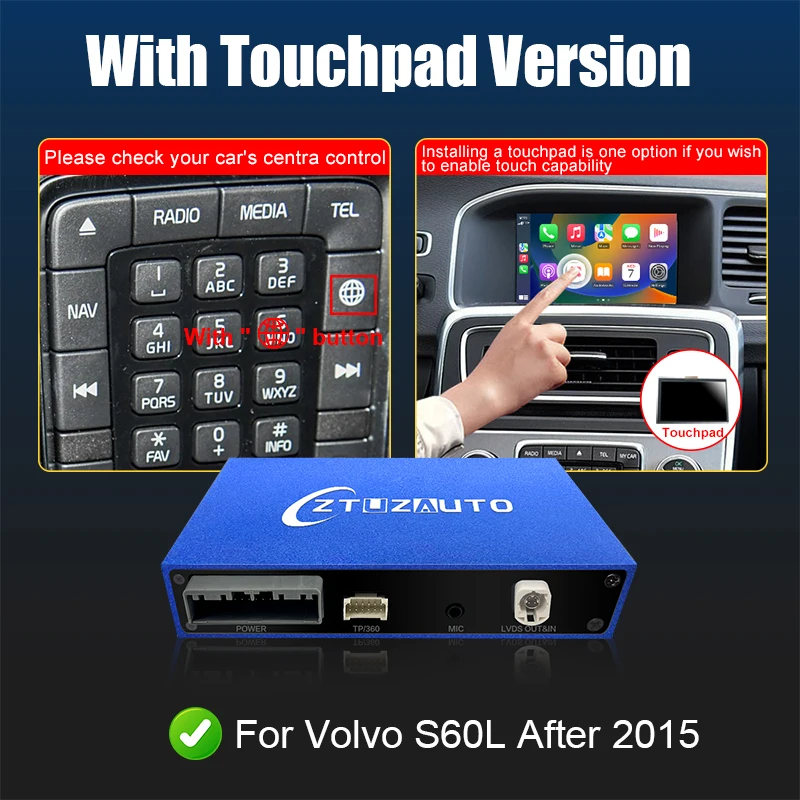 

Беспроводной CarPlay для Volvo S60 S60L 2014-2019 с 7-дюймовым OEM-экраном, интерфейс Android Auto, функция Mirroring Link, AirPlay, Car Play