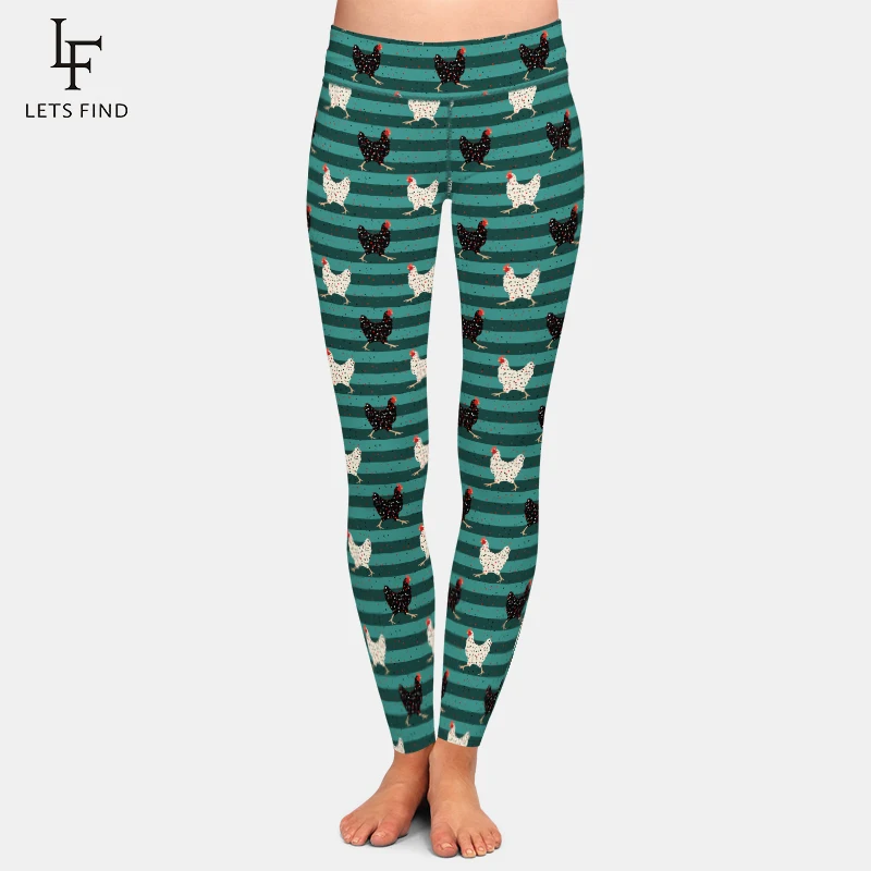 LETSFIND 2021 Fashion New Women soft Fitness Leggings 3D Easter and The Chicken Print High Waist Slim Leggings