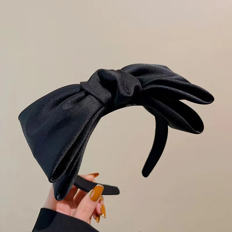 

New Black Big Bow Headband For Women Fashion Classic Solid Satin Hair Hoop Korean Girls Daily Wear Headwear Hair Accessories