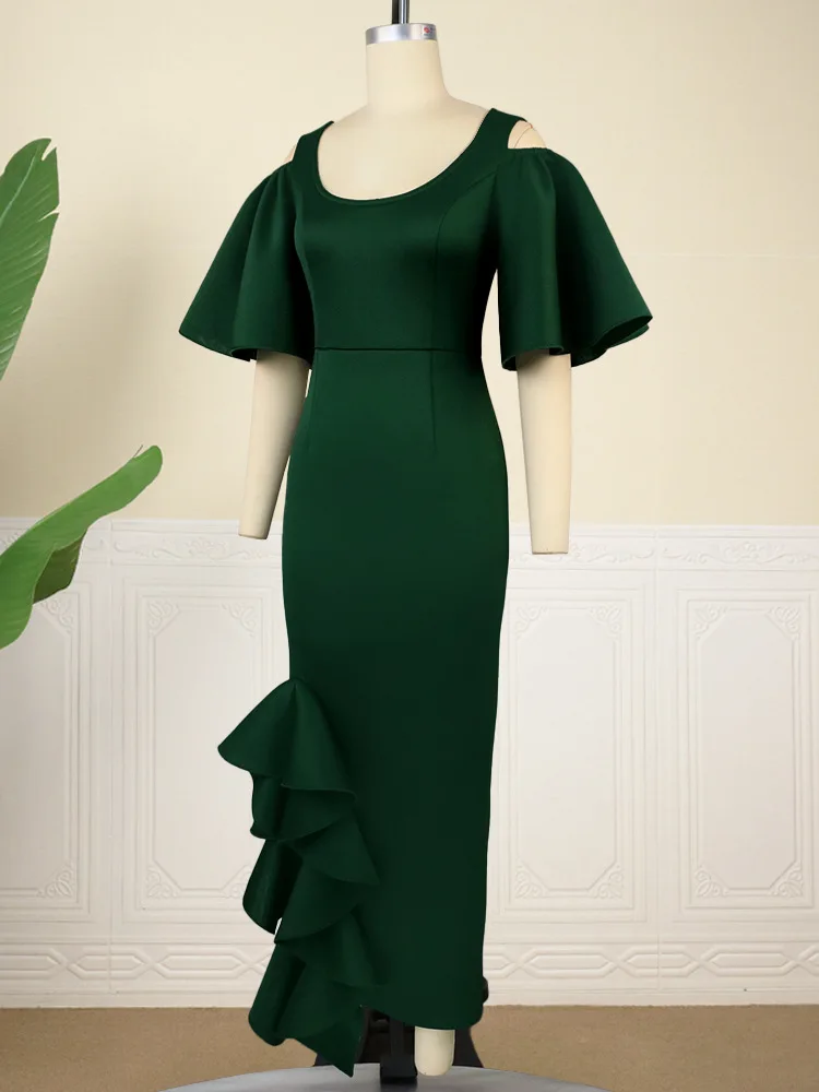 Plus Size Elegant Ruffles Party Dress For Women Short Flare Sleeve Bodycon Long Vestidos Night Club Banquet Gowns Female Outfits