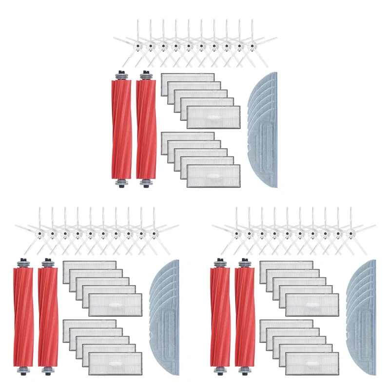 

3 Set For Roborock S7 T7S HEPA Accessory Of Filter Detachable Rubber Main Brush/Cover Mop Cloth Side Brush