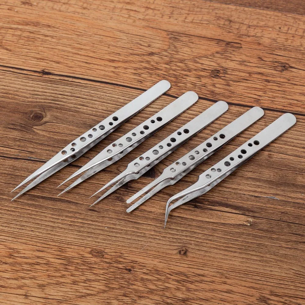 

5PCS Polishing Pointed Curved Tip Tweezers Set ESD-10 ESD-11 ESD-14 ESD-15 9-Hole Medical Electronic Repair Tool Stainless Steel