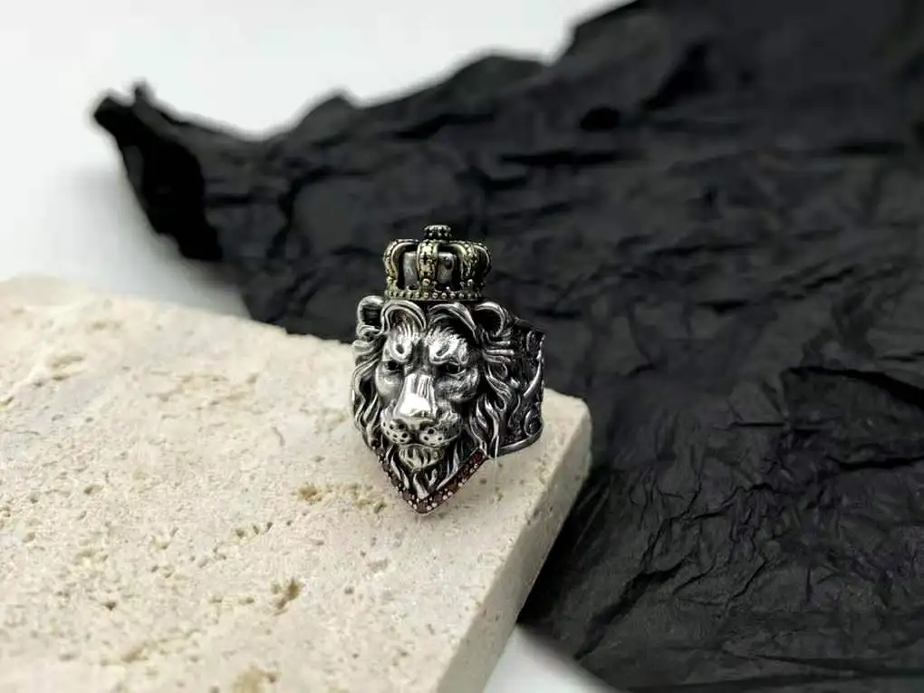 Оптовая продажа властное кольцо с короной льва тайское серебряное