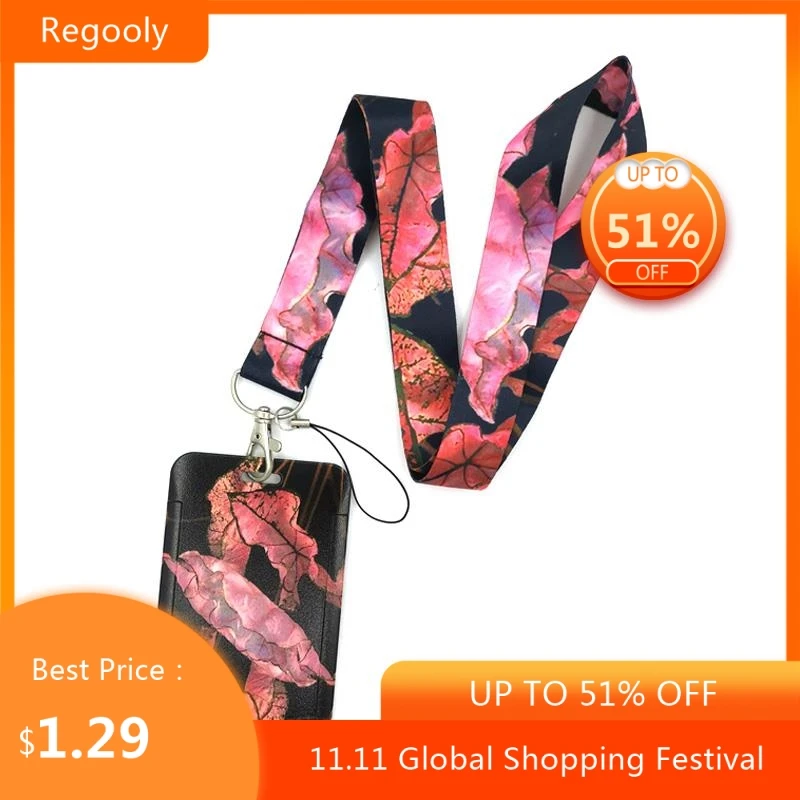 

Vintage Red Flowers Anime Lanyard Badge Holder ID Card Lanyards Mobile Phone Rope Key Lanyard Neck Straps Keychain Key Ring