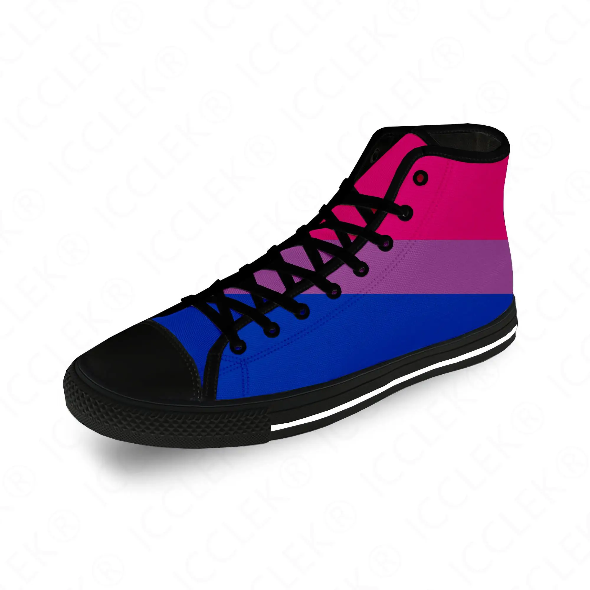 

Кроссовки Bi Bisexual Bisexualy Pride ЛГБТ с флагом, крутые повседневные тканевые холщовые кроссовки с высоким верхом и 3D принтом для мужчин и женщин, легкие дышащие кроссовки