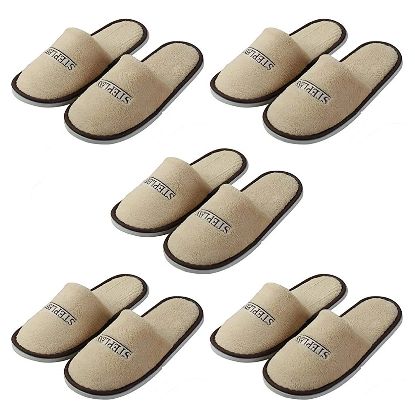 

5 Pairs Of Plush Slippers Disposable Closed Slippers Hotel Disposable Slippers Terry Style Breathable Soft Gray Shoes Hotel