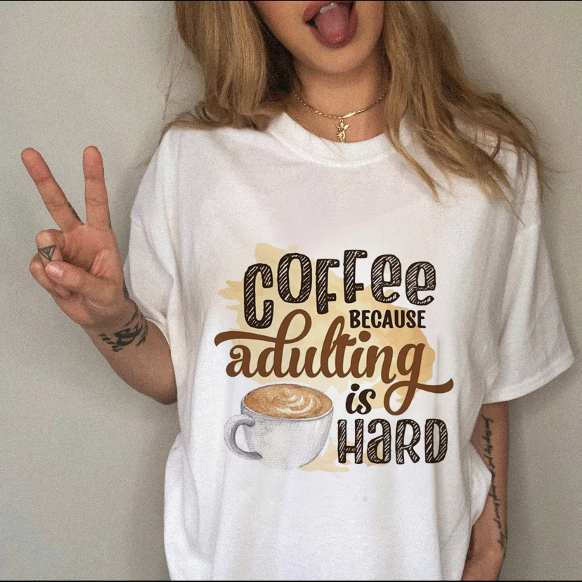 

Short Sleeve Coffee Trend New Tee Clothes Women Clothing Fashion Print Tshirt Female Top Fashion Casual Summer Graphic T-shirt