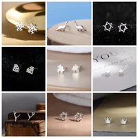luxhoney fashion 2022 summer chic sweet silver plated snowflake heart star crown mini stud earring for women girls ins style