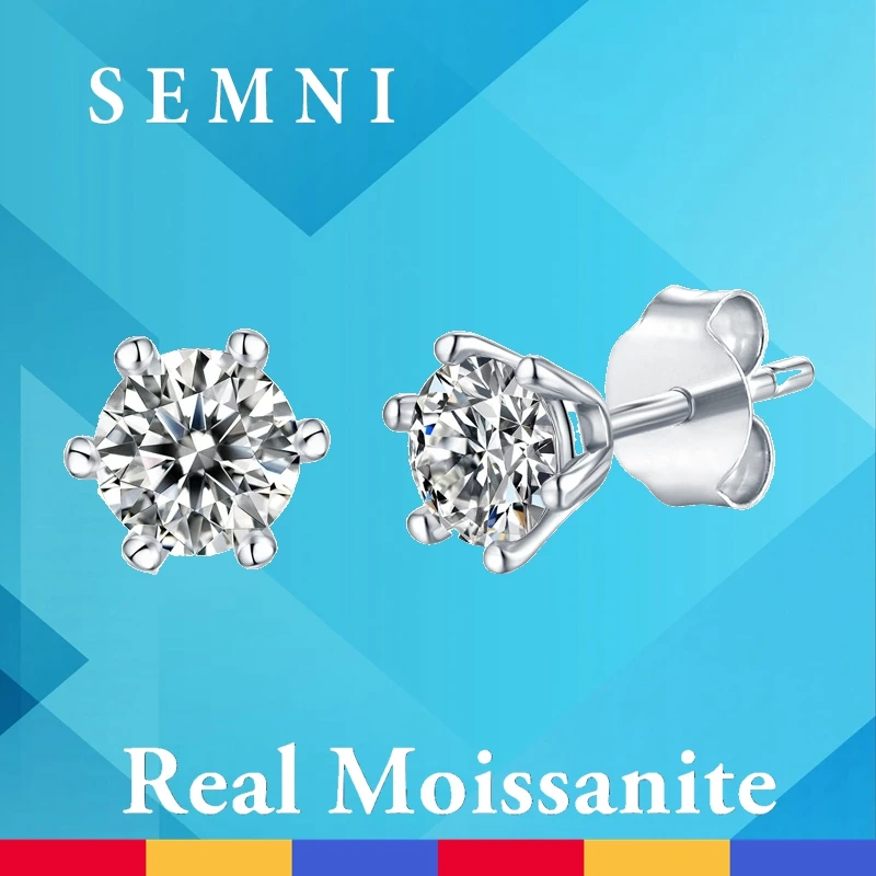 Серьги-гвоздики SEMNI 2 0 карат 1 карата гра для женщин с шестью зажимами блестящие