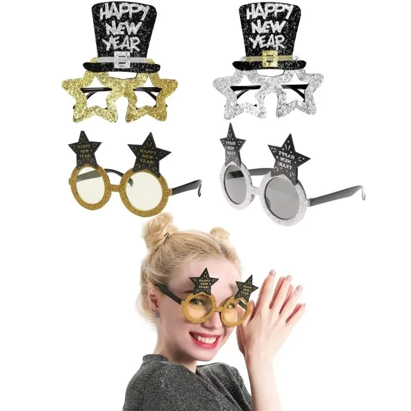 

Happy New Year Hat Glitter Glasses Photo Props Glasses Cheer 2023 New Year'S Eve Party Supplies Christmas Party Decor kid gifts