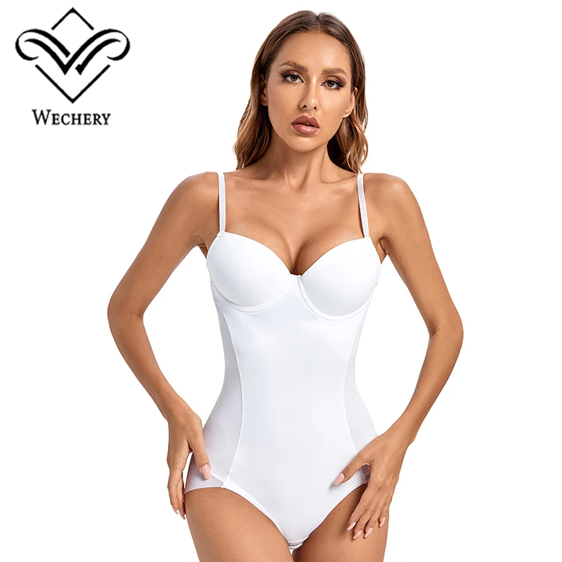 Wechery Seamless Shapers Push Up Slimming One Piece Bodysuit Spaghetti Strap Breathable Body Shaper Womens Underwear