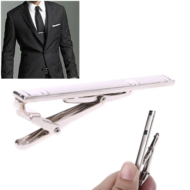 

New Men's Metal Silver Tone Simple Necktie Tie Bar Clasp Clip Clamp Pin