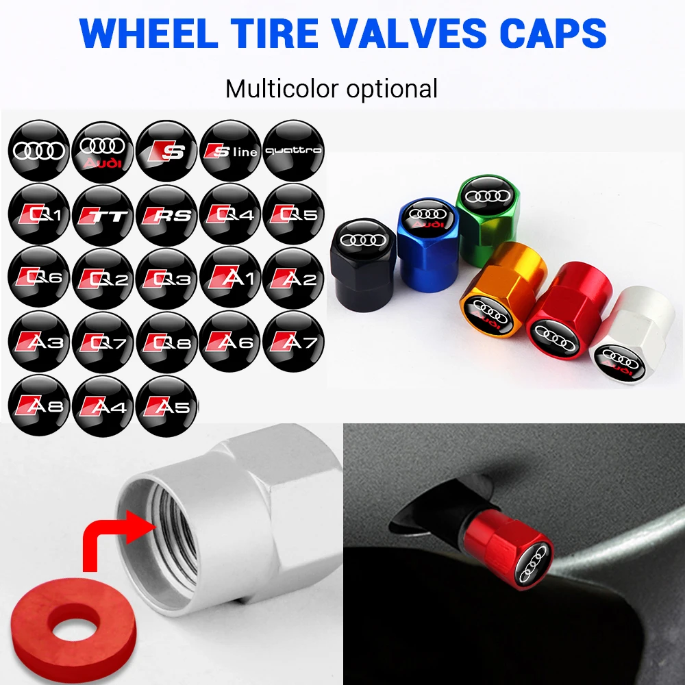 Car Emblem Wheel Tire Valves Cap Dustproof Cover Accessories For Audi TT A1 A3 A4 B5 B6 A5 A6 C5 C7 A7 A8 D3 D4 Q3 42 Q5 Sline